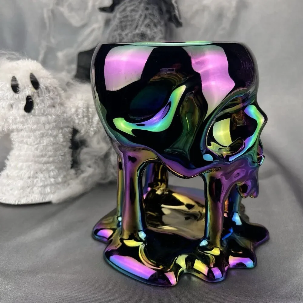 Bath‎ & Body Works HALLOWEEN 2025 Iridescent Dripping Skull 3 Wick Candle Holder